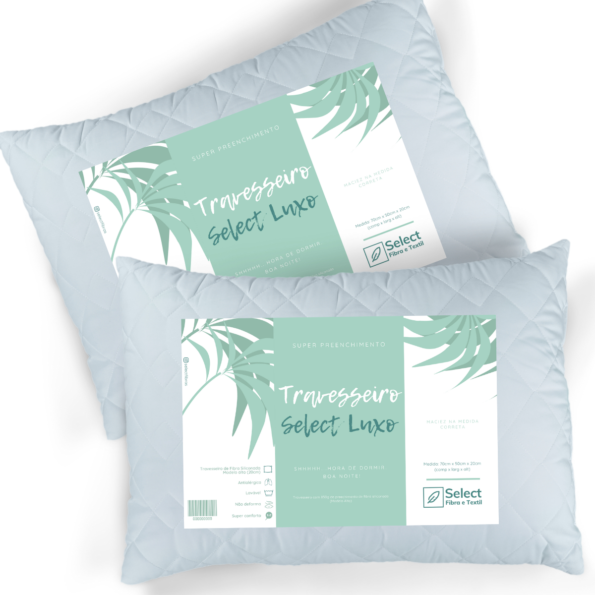2 Travesseiros Select Fibras Luxo Fibra Antialérgica Branco