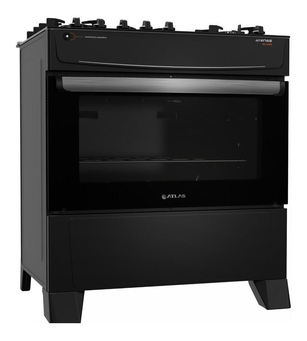 Fogão de pé Atlas Atenas Glass 5Q multigás 5 queimadores preto 127V/220V porta com visor 86.5L
