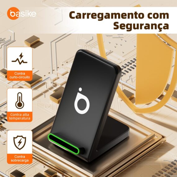 Basike Carregador Sem Fio, 15W Estação de Carregamento Rápido, Compatível iPhone16,15,14,13,12,11 (Pro, Pro Max)/XS/XR/XS/X/8(Plus) (Preto) - Image 5