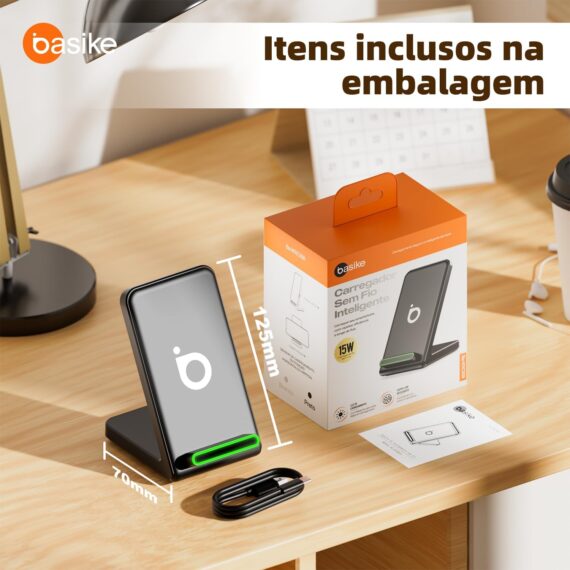 Basike Carregador Sem Fio, 15W Estação de Carregamento Rápido, Compatível iPhone16,15,14,13,12,11 (Pro, Pro Max)/XS/XR/XS/X/8(Plus) (Preto) - Image 6