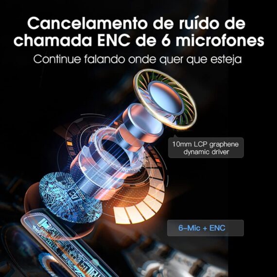 Fone de Ouvido Bluetooth QCY HT05 Melobuds ANC, Fone Cancelamento de Ruído Ativo, 40db ANC Headphone com 6 Microfone, 30 Tempo de Jogo (Preto) - Image 4