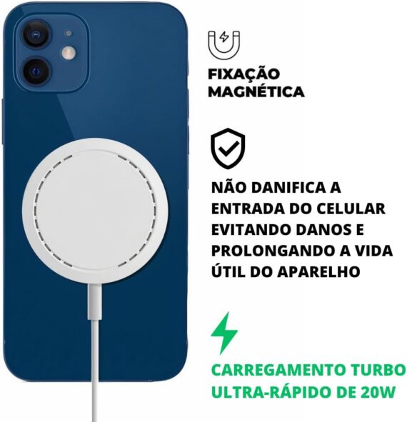 Carregador Por Indução 20W Turbo, Cabo De Indução Magnético Sem Fio Tipo C 20W, Compatível com MagSafe Carregamento Rápido 1M, Branco, Power Delivery, Cabo Tipo C - Image 3