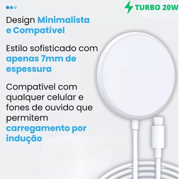Carregador Por Indução 20W Turbo, Cabo De Indução Magnético Sem Fio Tipo C 20W, Compatível com MagSafe Carregamento Rápido 1M, Branco, Power Delivery, Cabo Tipo C - Image 5