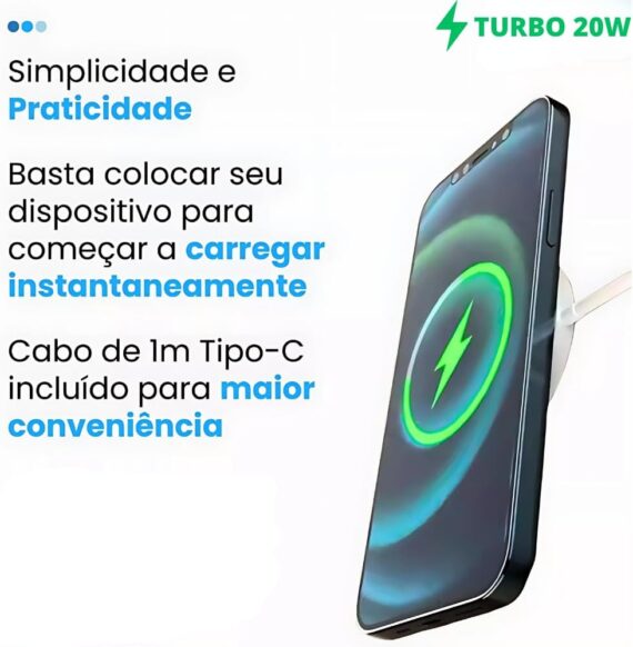 Carregador Por Indução 20W Turbo, Cabo De Indução Magnético Sem Fio Tipo C 20W, Compatível com MagSafe Carregamento Rápido 1M, Branco, Power Delivery, Cabo Tipo C - Image 6