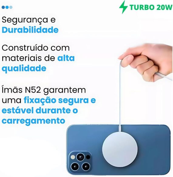 Carregador Por Indução 20W Turbo, Cabo De Indução Magnético Sem Fio Tipo C 20W, Compatível com MagSafe Carregamento Rápido 1M, Branco, Power Delivery, Cabo Tipo C - Image 7