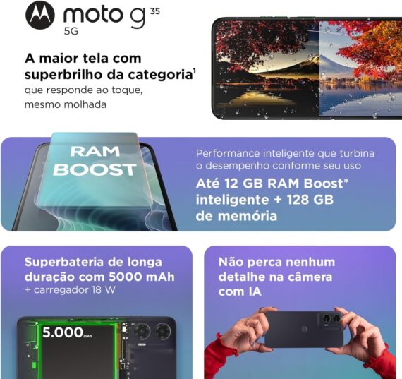 Smartphone Motorola Moto g35 5G - 128GB 12GB (4GB RAM+8GB Ram Boost) e Camera 50MP com AI NFC Tela 6.7" com Superbrilho - Garfite - Image 3