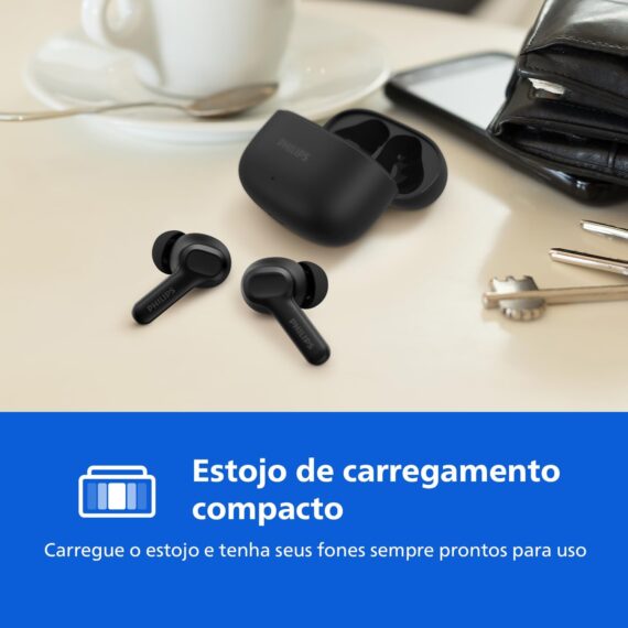 PHILIPS, Fone de Ouvido Sem Fio TWS, TAT1109BK/00, Bluetooth, Com Microfone, Até 24 horas de bateria, Preto - Image 3