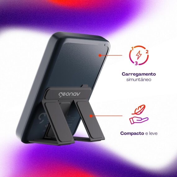 Geonav Power Bank, Carregador Portátil Universal por Indução 10.000mAh, Carregamento rápido*, Suporte Dobrável, Compatível com MagSafe®, PB10MAGSG, Cinza - Image 3