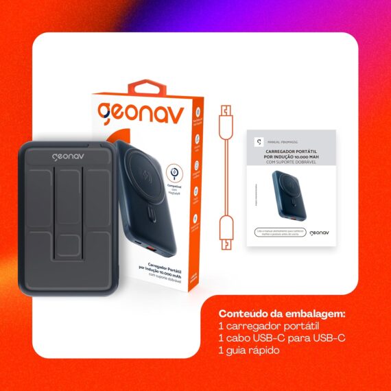 Geonav Power Bank, Carregador Portátil Universal por Indução 10.000mAh, Carregamento rápido*, Suporte Dobrável, Compatível com MagSafe®, PB10MAGSG, Cinza - Image 5