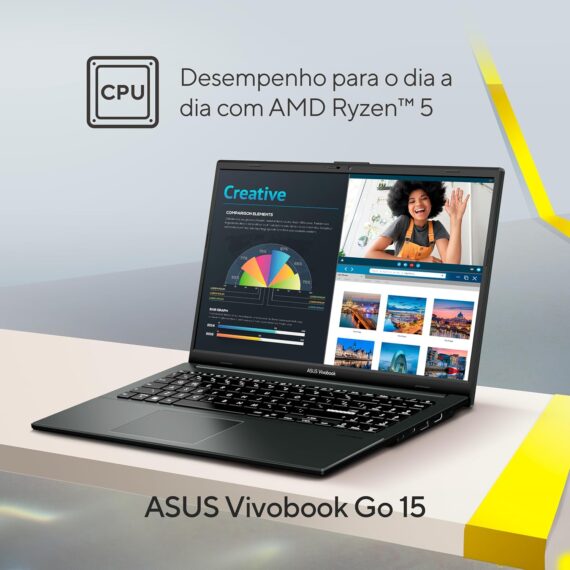 Notebook Asus Vivobook Go 15, AMD Ryzen 5 7520U, 8 GB, 256 GB SSD, Keeps, Tela 15,6 "FHD, Black Misto - E1504FA -NJ731 - Image 3