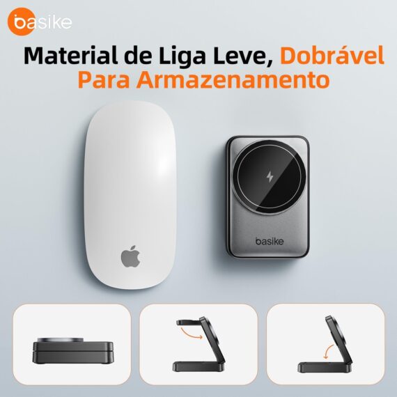 Basike Carregador Sem Fio 3 em 1 Magnético 2025, Estação de Carregamento Portátil com Luz Noturna, Dobrável e Compatível com MagSafe, iPhone 16/15/14/13/12, Apple Watch e AirPod (Branco) - Image 5