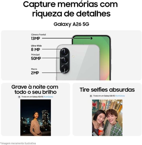 Samsung Celular Galaxy A26 5G 256GB, 8GB RAM, Câmera de 50MP, IP67, Tela Super AMOLED 6.7", NFC (Branco) - Image 3