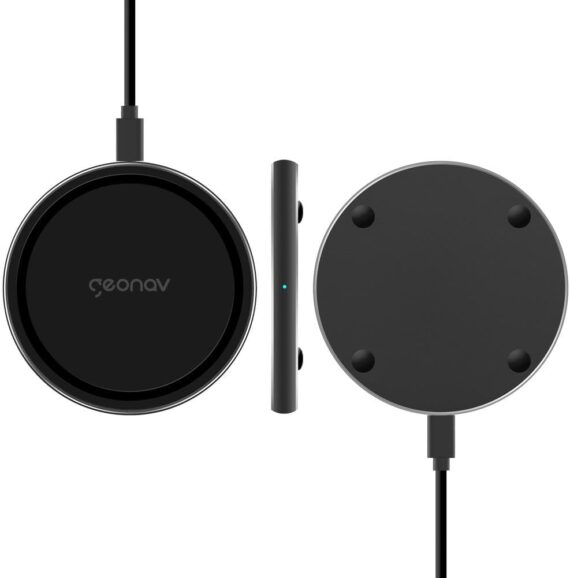 Geonav Carregador por Indução de mesa 10W, vidro, carregamento rápido, compatível com aparelhos Android e iPhones com padrão Qi, QI10WG, Preto - Image 3