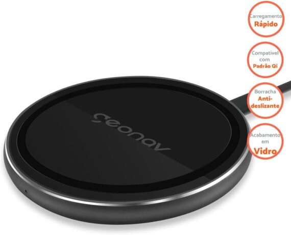 Geonav Carregador por Indução de mesa 10W, vidro, carregamento rápido, compatível com aparelhos Android e iPhones com padrão Qi, QI10WG, Preto - Image 4