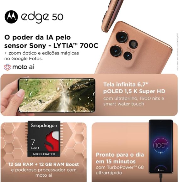 Smartphone Motorola Edge 50 5g - 512 GB de 24 GB (RAM de 12 GB+Boost de RAM de 12 GB) 50MP Sony Camera Moto Ai UltrarreSistencia Militar - Verde - Image 4