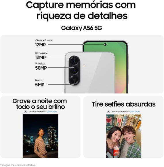 Smartphone Samsung Galaxy A56 5G 128GB, 8GB RAM, Câmera 50MP, IP67, Super AMOLED 6.7", Recursos AI, Cinza - Image 3