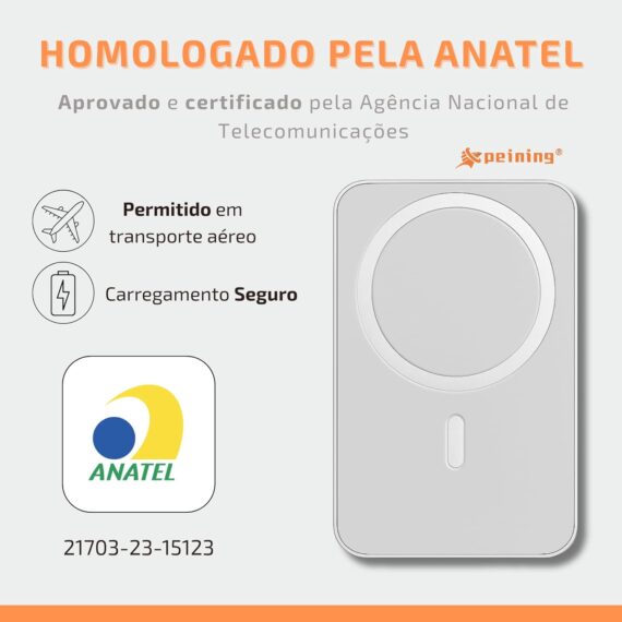 Power Bank 10.000 mAh, Carregador Portátil Turbo por Indução Carregamento Rápido Compatível com Iphone, Bateria Externa Compacta Magnética Premium Peining - Image 5