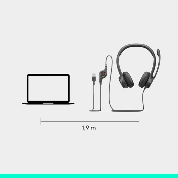Headset com fio USB Logitech H390 com Almofadas Confortáveis, Controles de Áudio Integrado e Microfone com Redução de Ruído - Preto - Image 10