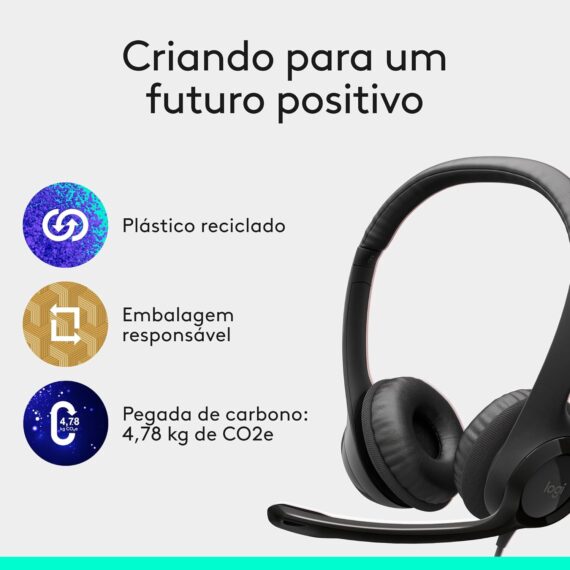 Headset com fio USB Logitech H390 com Almofadas Confortáveis, Controles de Áudio Integrado e Microfone com Redução de Ruído - Preto - Image 11