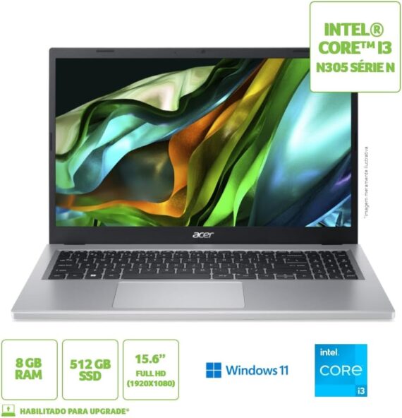 Notebook Acer Aspire 3 A315-510P-35D2 Intel Core i3, 8 GB de RAM, 512 GB SSD, 15,6 ”LED Full HD, Windows 11 - Image 3