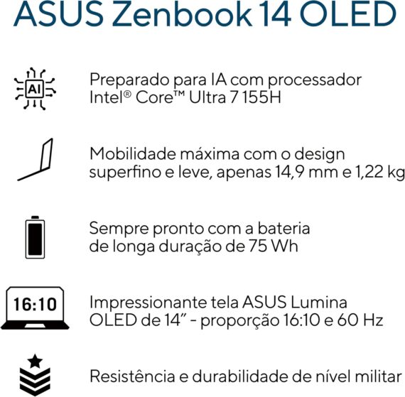 Notebook Asus ZenBook 14 OLED Core Ultra 7, 16 GB, 1000 GB, Tela 14 ", W11 Home, Ponder Blue - UX3405MA -QD344W - Image 17