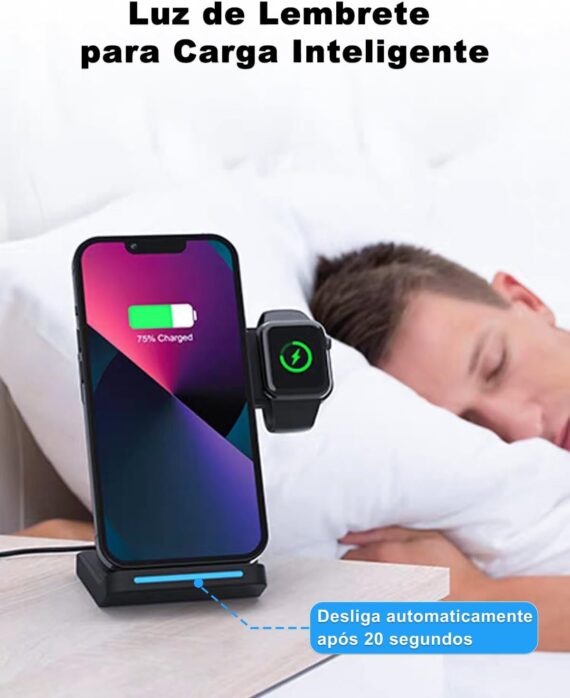 Carregador por Indução, Carregador Sem Fio 15W 3 em 1, Compatível com iPhone 16/15/14/13/12/11 (Pro, Pro Max)/XS/XR, Apple Watch e AirPods, Versão Atualizada com Função Dobrável (Preto) - Image 7
