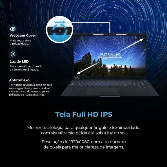 Notebook Positivo Vision I15 Lumina Bar I3 -N300 8GB 256GB SSD TELA 15 "Full HD Antirreflexo Linux - Preto - Image 5