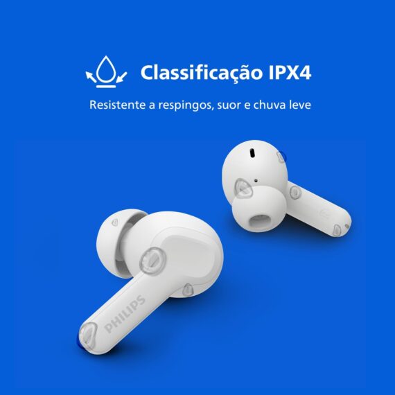 PHILIPS, Fone de Ouvido Sem Fio TWS, TAT1109WT/00, Bluetooth, Com Microfone, Até 24 horas de bateria, Branco - Image 4