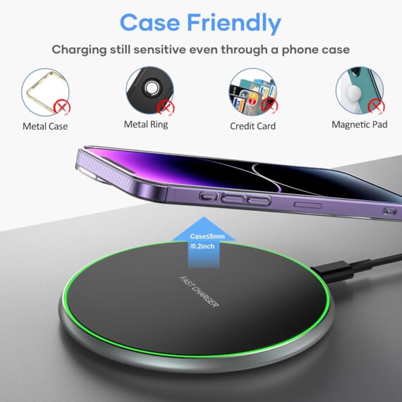 Carregador sem fio compatível com iPhone 16 15 14 13 12 11 Pro Max/Mini/Plus/XR/X/8, 15W Max Fast Wireless Pad Mat para Samsung Galaxy S23/S22/S21/S20/S10, Galaxy Buds - Image 4
