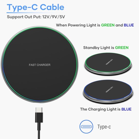 Carregador sem fio compatível com iPhone 16 15 14 13 12 11 Pro Max/Mini/Plus/XR/X/8, 15W Max Fast Wireless Pad Mat para Samsung Galaxy S23/S22/S21/S20/S10, Galaxy Buds - Image 5