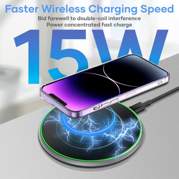 Carregador sem fio compatível com iPhone 16 15 14 13 12 11 Pro Max/Mini/Plus/XR/X/8, 15W Max Fast Wireless Pad Mat para Samsung Galaxy S23/S22/S21/S20/S10, Galaxy Buds - Image 7