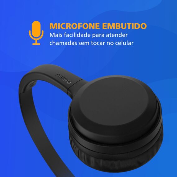 Headphone Philips bluetooth on-ear com microfone e energia para 15 horas na cor preto TAH1108BK/55 - Image 4