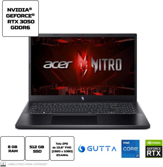 Notebook Acer Nitro V15 ANV15-51-7837 Intel Core I7 13ª Geração H Tela 15.6 IPS FHD 144Hz (GPU Nvidia RTX 3050) retro iluminado na cor branca Linux Gutta. - Image 5