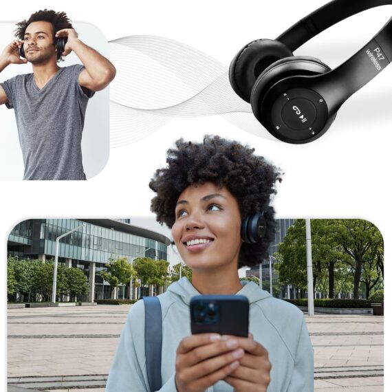 Fone de Ouvido Headphone P47 Sem Fio Bluetooth Wireless Micro Sd 5.0 Dobrável Com Microfone Regulável Para Corrida Academia Escritório Caminhada Linha Premium (Preto) - Image 6