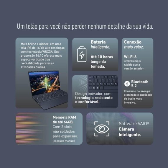 Notebook Vaio Fe16 AMD® Ryzen 7-5825U Linux 16 GB RAM 512GB SSD 16 "IPS WUXGA ANTIRREFLEXO - CINZA Grafite - Image 4