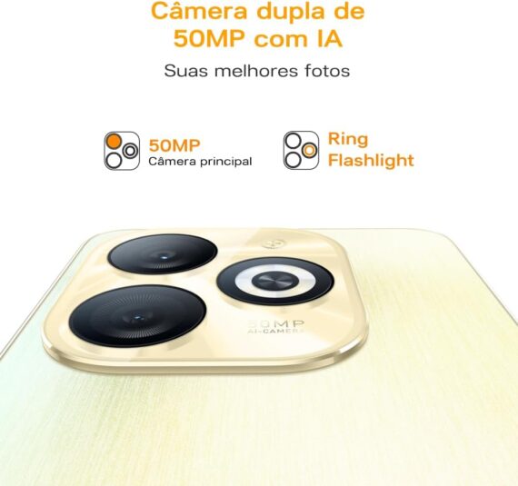 Smartphone Infinix Smart 8 Pro, 256 GB, 4 GB de RAM, 5000mAh, Câmera dupla 50mp anel lanterna e selfie 8mp, Tela Magic Ring 6,6 "90Hz, 5000mAh, Dourado - Image 5