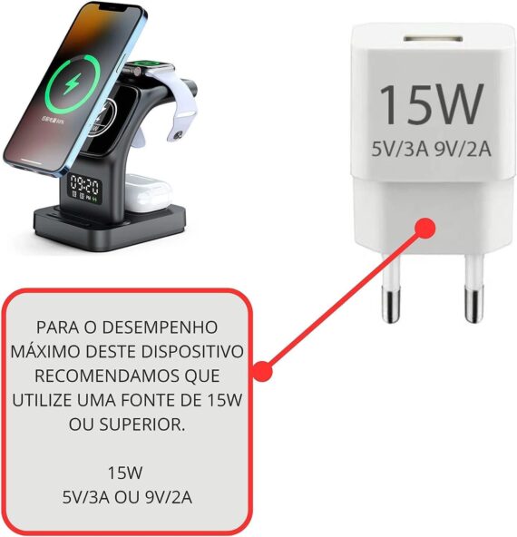 Carregador sem Fio 3 em 1! Compatível com Apple iPhone/iWatch/Pods, iPhone 15 14,13,12,11 (Pro, Pro Max)/XS/XR/XS/X/8 (Plus), iWatch 7/6/SE/5/4/3/2, Pods 3/2/pro5 (Preto) - Image 5