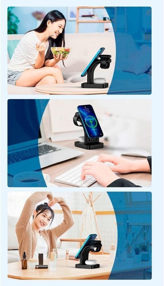 Carregador sem Fio 3 em 1! Compatível com Apple iPhone/iWatch/Pods, iPhone 15 14,13,12,11 (Pro, Pro Max)/XS/XR/XS/X/8 (Plus), iWatch 7/6/SE/5/4/3/2, Pods 3/2/pro5 (Preto) - Image 8