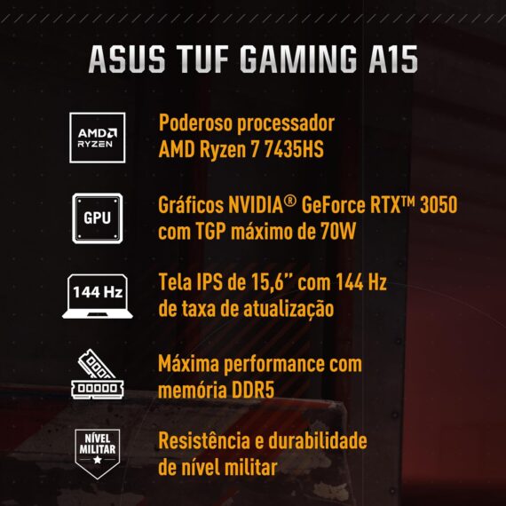 Notebook Asus TUF Gaming A15, RTX 3050, AMD RYZEN 7, 16 GB, 512 GB SSD, W11 Home, Tela 15.6 '' FHD, Graphite Black - FA506NCR -HN088W - Image 17