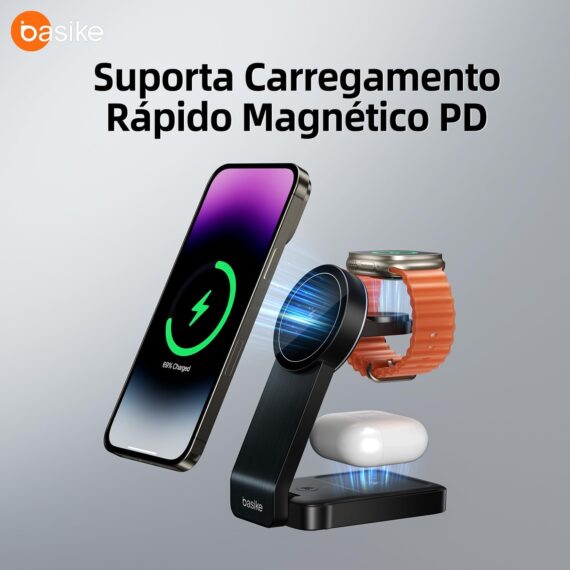 Carregador Sem Fio 3 em 1 15W Dobrável Rápido, Estação Indução Wireless, Compatível com iPhone, iWatch e AirPods, WXC149-preto - Image 7