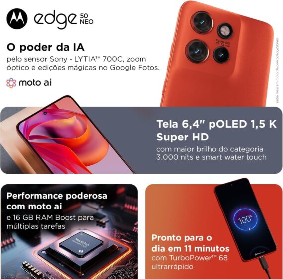 Smartphone Motorola Edge 50 NEO 5G - 256 GB 16GB (RAM de 8 GB+8 GB de RAM) 50MP Sony Camera Moto AI UltrarreSistencia Militar - Grisaille Vegan Leather - Image 3