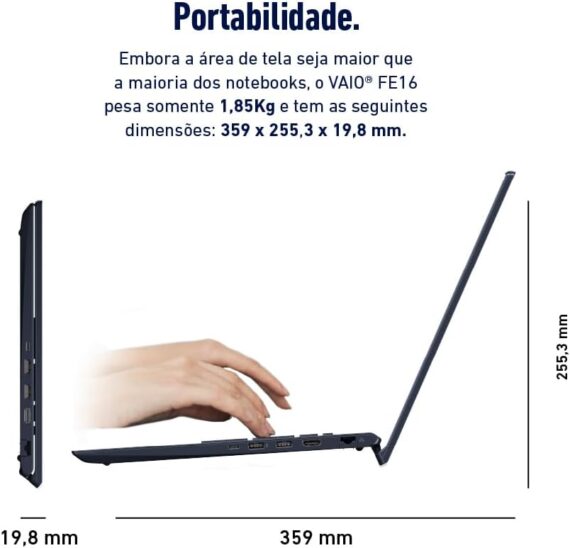 Notebook VAIO FE16 AMD Ryzen 5-5625U Linux 24GB RAM 512GB SSD Wi-Fi 6 Tela 16'' IPS WUXGA Antirreflexo - Cinza Grafite - VJFE69F11X-B1111H - Permite upgrade de memória RAM e SSD - Image 8