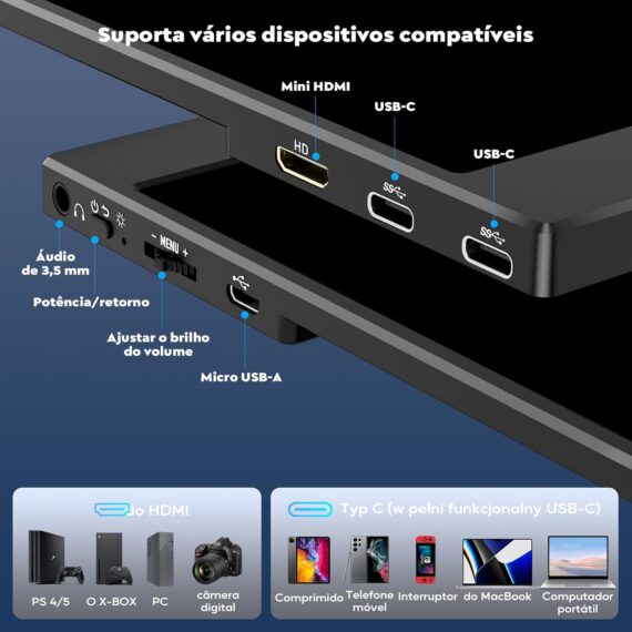 Monitor portátil de 15.6", monitor portátil para laptop 100% sRGB FHD 1080p, tela IPS para cuidados com os olhos para escritório e entretenimento - Image 4