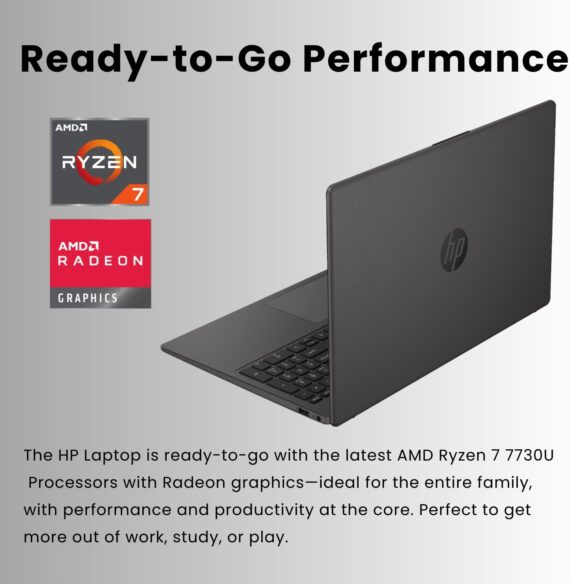 HP Laptop empresarial FHD 255 G10 de 15,6 polegadas, AMD Ryzen 7 7730U, 16 GB de RAM, SSD PCIe de 512 GB, teclado numérico, webcam, Wi-Fi 6, HDMI, Windows 11 Pro, preto - Image 3