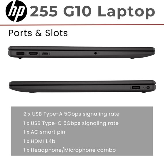 HP Laptop empresarial FHD 255 G10 de 15,6 polegadas, AMD Ryzen 7 7730U, 16 GB de RAM, SSD PCIe de 512 GB, teclado numérico, webcam, Wi-Fi 6, HDMI, Windows 11 Pro, preto - Image 5