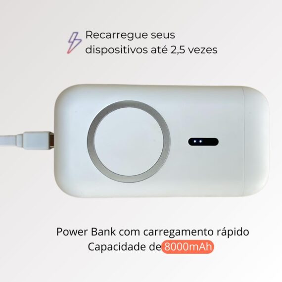 Carregador por Indução Power Bank Turbo 8000mAh 3 em 1 com Fone De Ouvido Sem Fio Bluetooth Compatível iPhone Android Redução de Ruído Design Ergonômico - Image 4