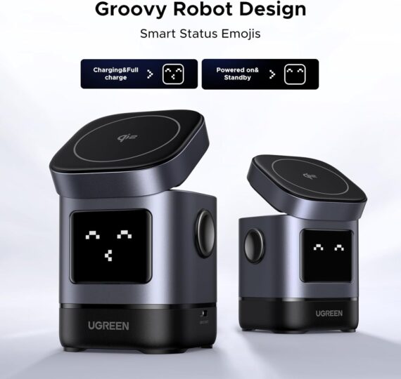 UGREEN Suporte carregador sem fio de 15 W certificado Uno Qi2, estação de carregamento dobrável 2 em 1 compatível com iPhone 16/15/14/13/12, AirPods 2/3/4/Pro (sem adaptador AC) - Image 3
