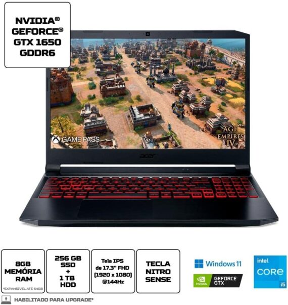 Caderno Acer Nitro 5 AN517-54-56Q0 CI5 Windows 11 Home 8GB 1TB HDD 256GB SSD GTX 1650 17,3 " - Image 7