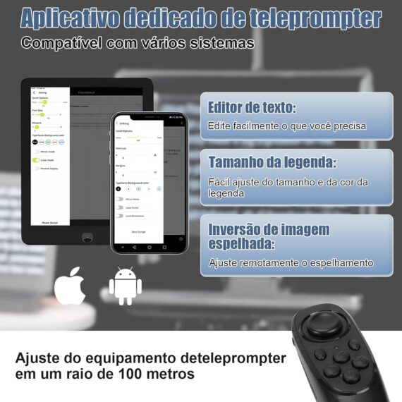 Teleprompter, Teleprompter para Celular, Teleprompter de 10,5 Polegadas, Teleprompter com Controle Remoto e Aplicativo, Portátil - Image 6