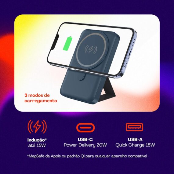 Geonav Power Bank, Carregador Portátil Universal por Indução 10.000mAh, Carregamento rápido*, Suporte Dobrável, Compatível com MagSafe®, PB10MAGSG, Cinza - Image 2